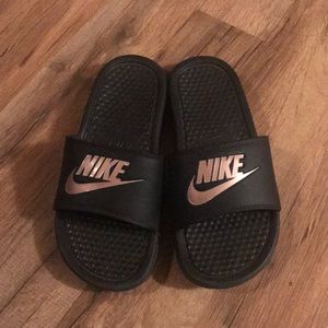 Rose gold Nike slides